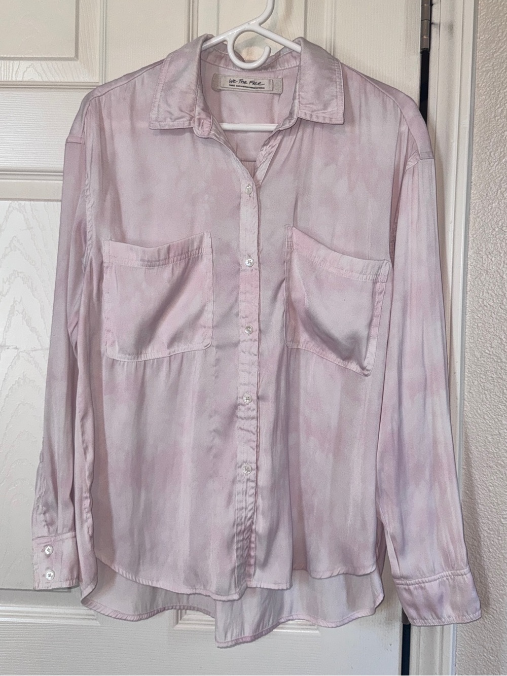 Free People Light Pink and white Tie-Dye Button-Up Shirt